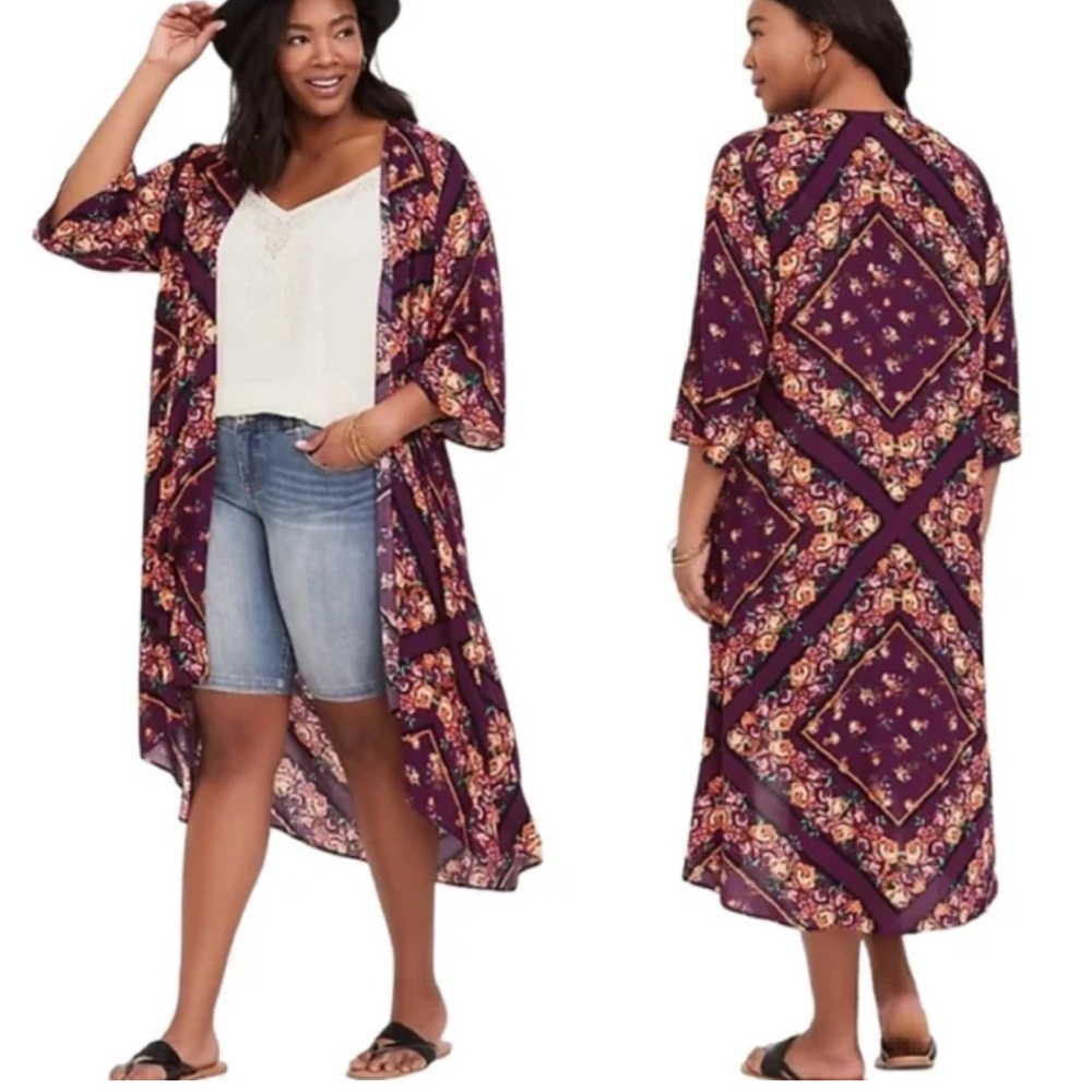 torrid Purple Floral Patchwork Kimono